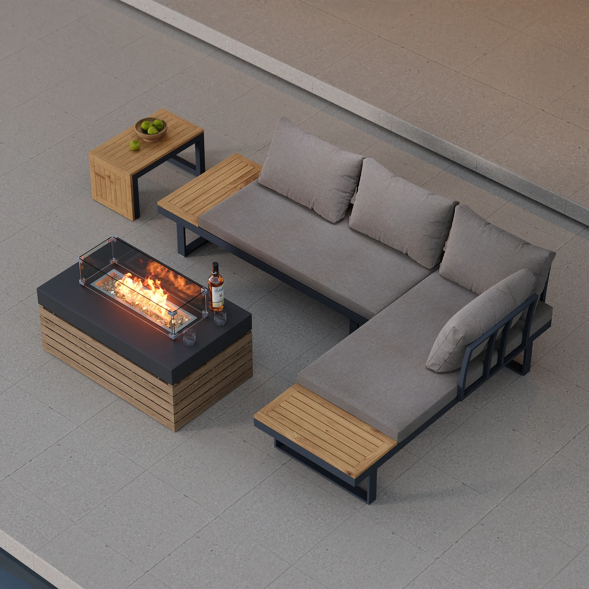 Homary compact modular sofa and propane fire-pit set