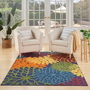 Nourison Home Aloha Outdoor Rug — Navy Multicolor, 3′6″ × 5′6″