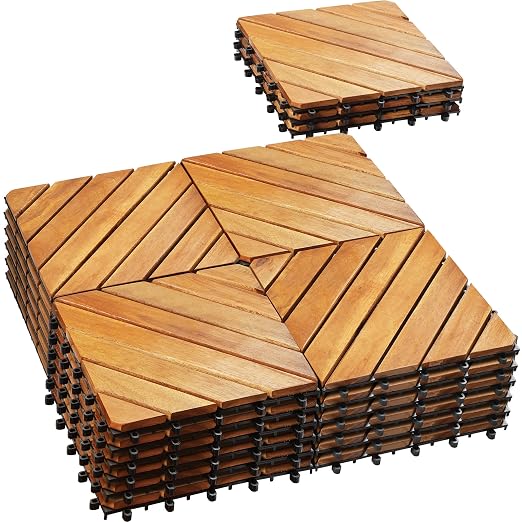PrimeZone Acacia Deck Tiles — Natural Wood Diagonal, 27 Pack