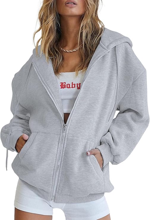PRETTYGARDEN Fleece-lined full-zip hoodie — Grey