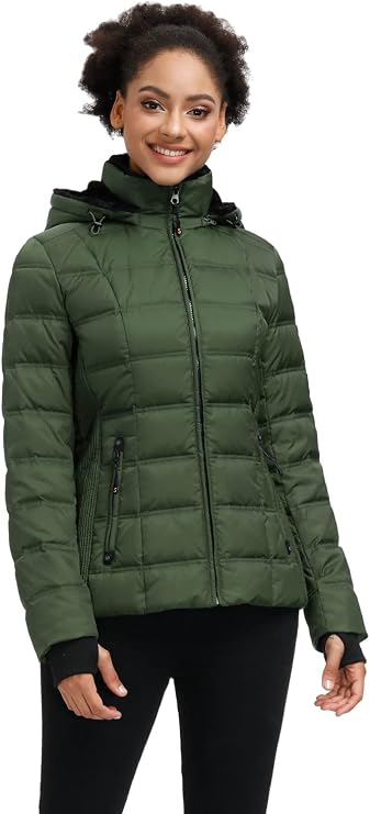 SLOW DOWN Down puffer jacket with removable hood — Olive Green