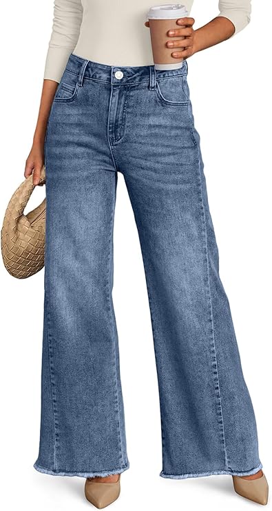 Trendy Queen wide-leg raw-hem jeans — Blue