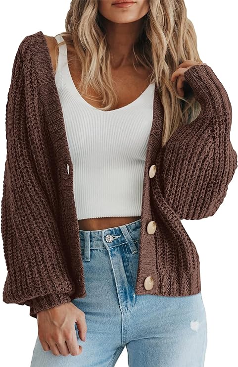 PRETTYGARDEN chunky knit short cardigan — Brown