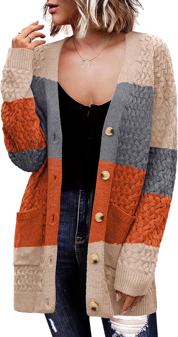 Zeagoo colorblock cable-knit cardigan — Colorblock 965