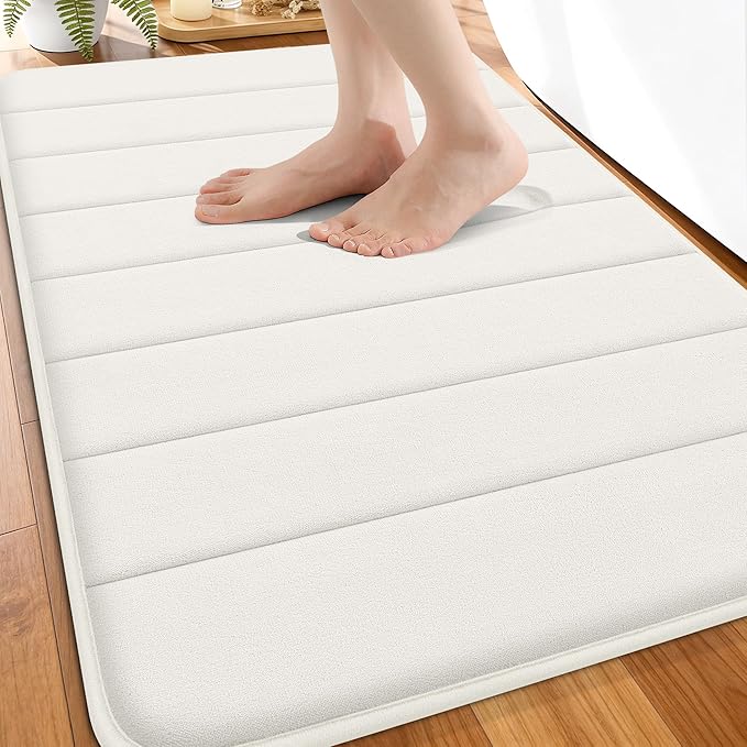 OLANLY Memory Foam Bath Mat — Ivory, 34 × 21 inches