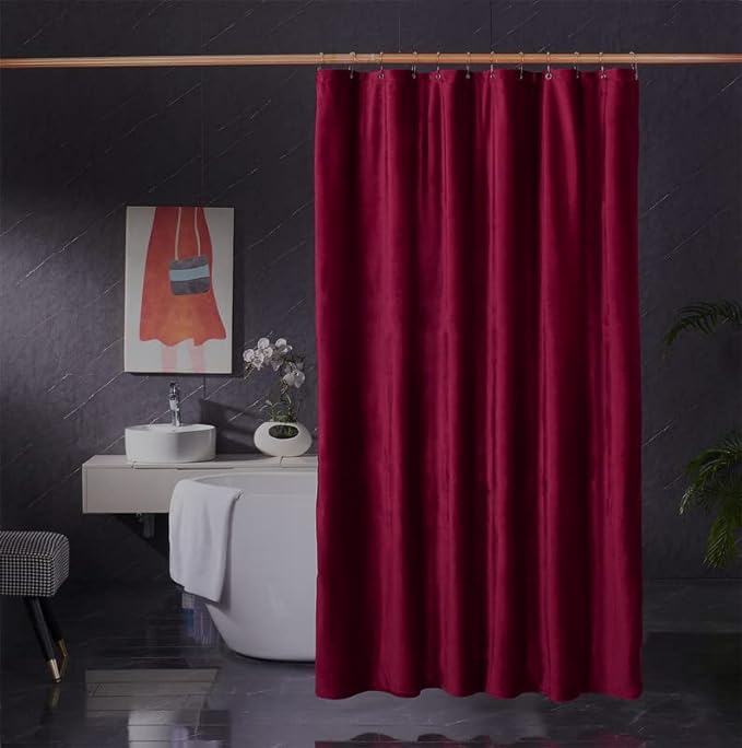 HYAWGE Velvet Shower Curtain — Burgundy, 72 × 72 inches